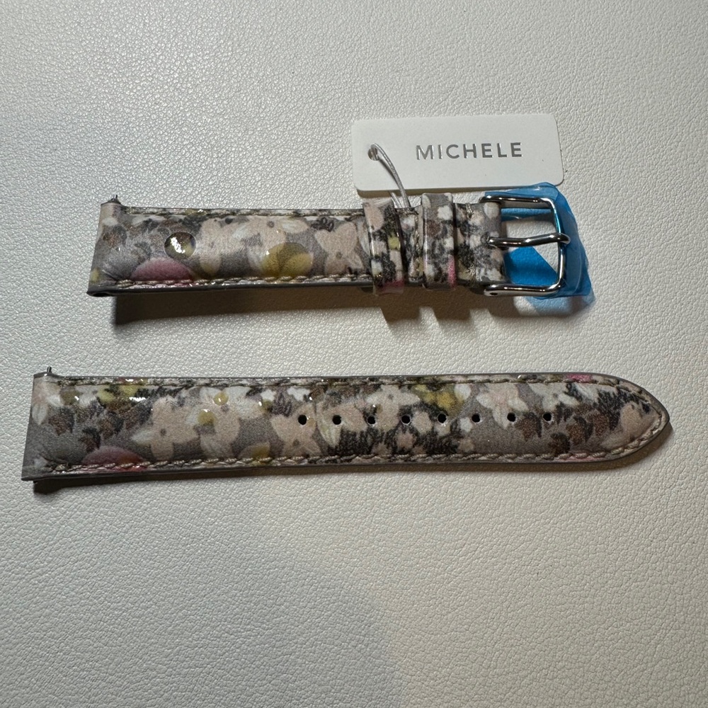 NWT Michele 18mm Light Floral Leather Watch Strap Band